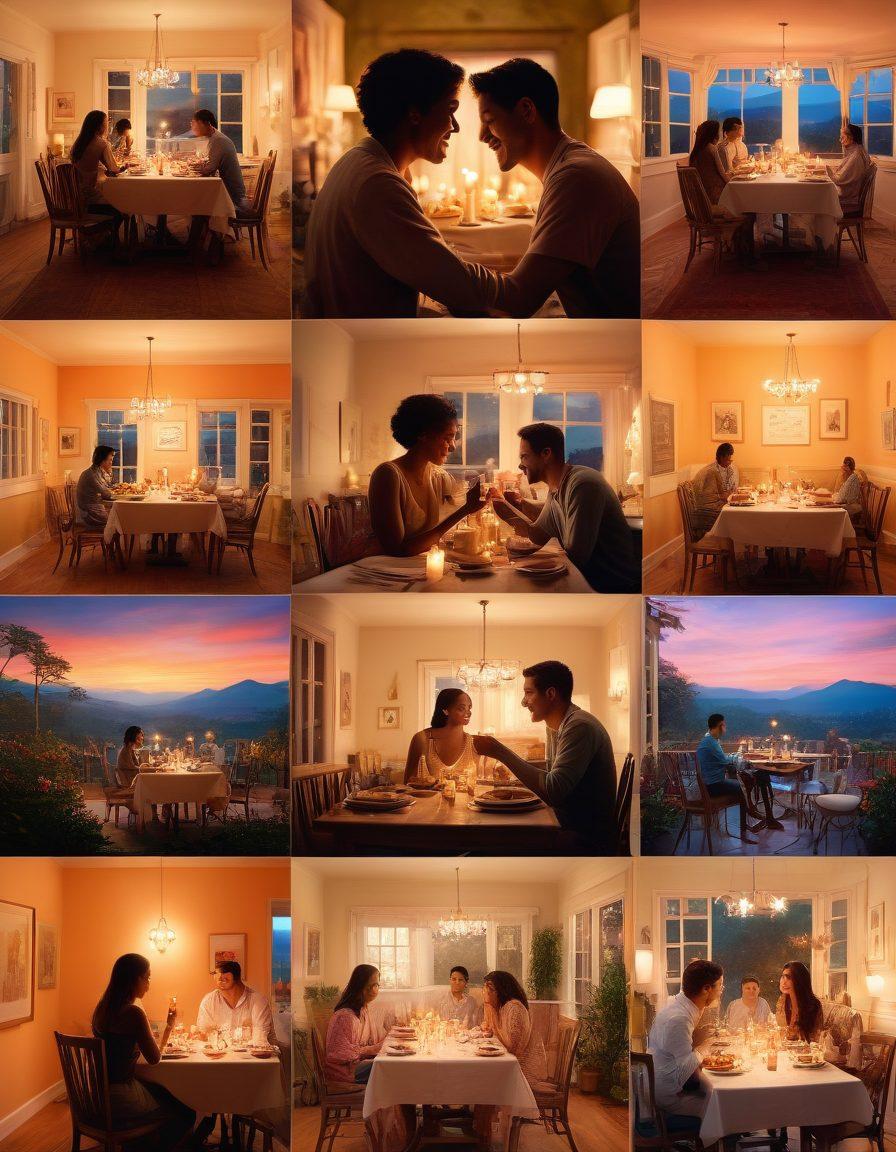 A collage of romantic scenes showcasing diverse love clips, featuring couples sharing heartfelt moments such as candlelit dinners, tender embraces, and playful laughter. Include elements like soft lighting, warm colors, and a variety of settings, from cozy homes to scenic parks. The background should be a dreamy blend of pastel hues to evoke romance and connection. Add subtle film strip edges to suggest the concept of clips and storytelling. super-realistic. vibrant colors. soft focus.
